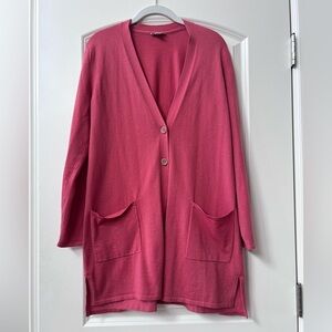 J. Jill Wool Blend Long Line Rose Pink Cardigan. Preppy. Classic. Feminine. Work